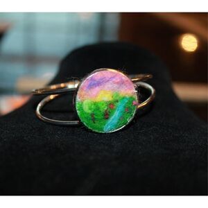 Felted Miniature Bracelet Landscape adjustable sunset, trees, river, flower gift